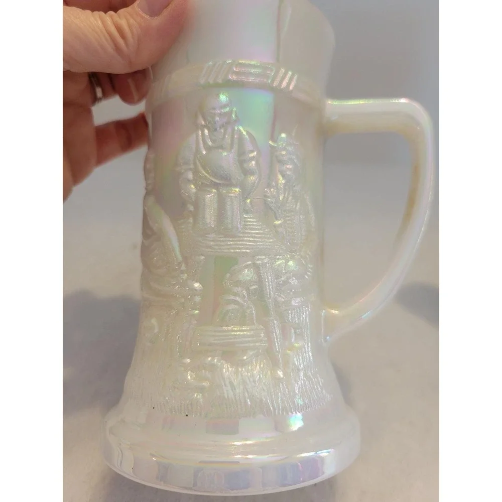 Vintage Colonial Village Iridescent Milk Glass Mug Candle Holders Set of 2 White